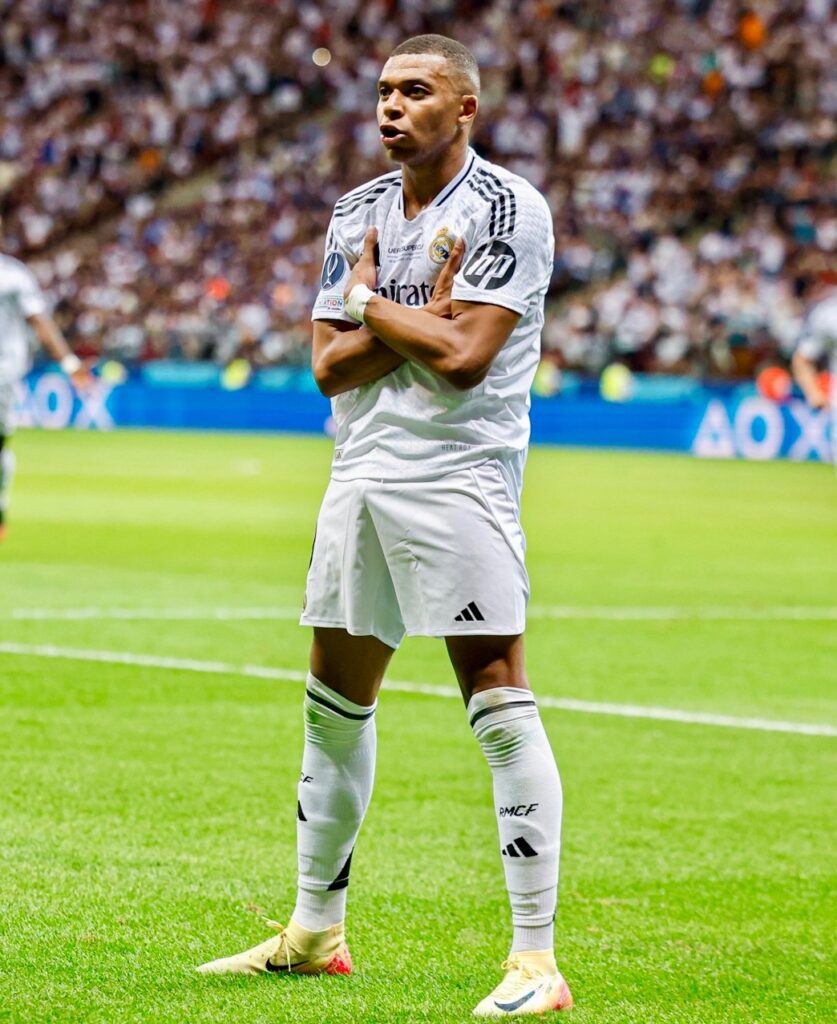 Kylian Mbappe scored his first goal for Madrid at uefa super cup 2024